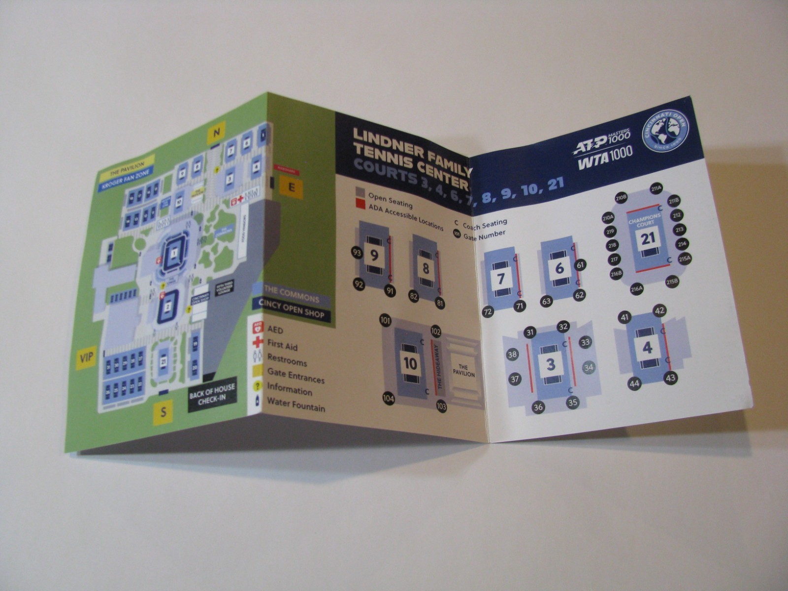 1x 2025 Cincinnati Open ATP WTA 1000 Tournament Tennis Court Map Guide Booklet