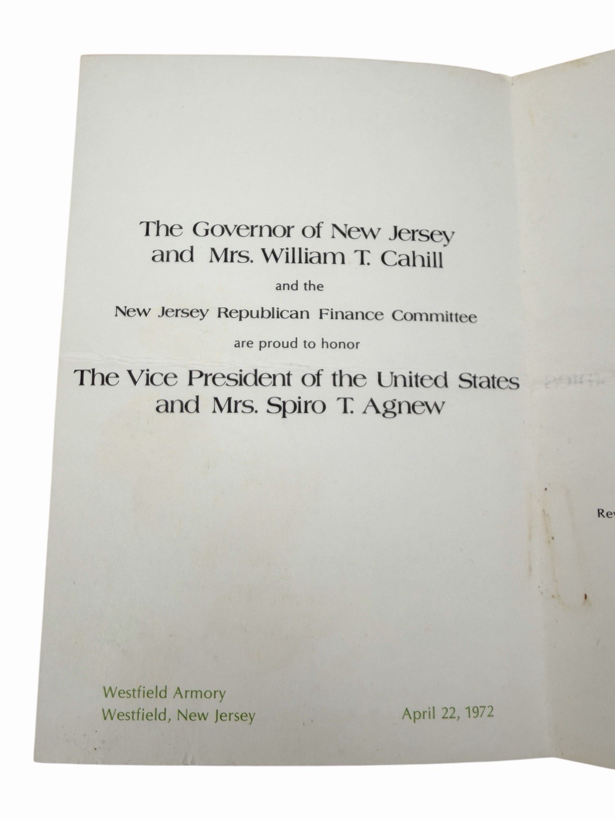1974 NJ Republican Committee VICE PRESIDENT SPIRO AGNEW Dinner Program Menu