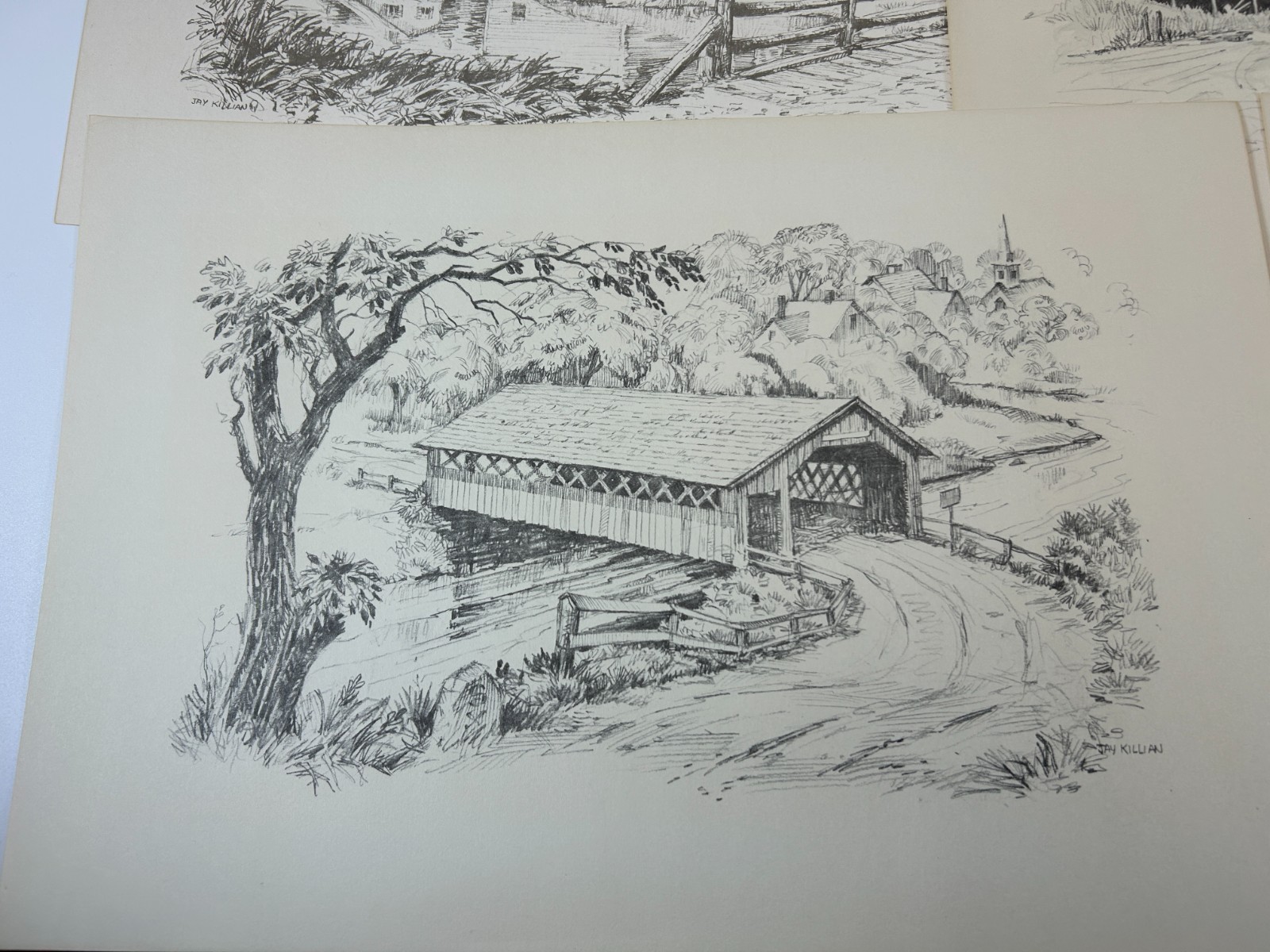5 Covered Bridges Farmhouses Farms Coloring Pictures Posters Paintables Vintage