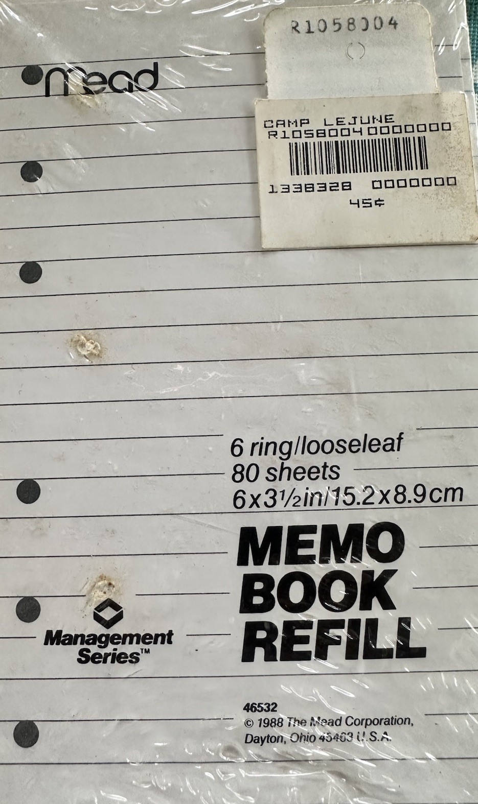Mead Memo Book Refill Lined 6 Ring Looseleaf 6 x 3.5″-80 Sheets 46532 NOS 80’s