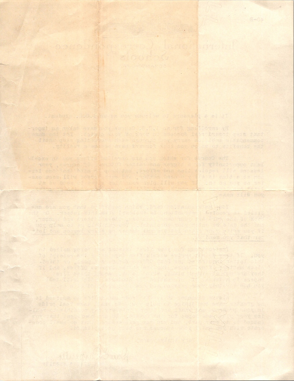 1969 I.C.S. Scranton PA Dean’s Welcome Letter 40-B Form Correspondence