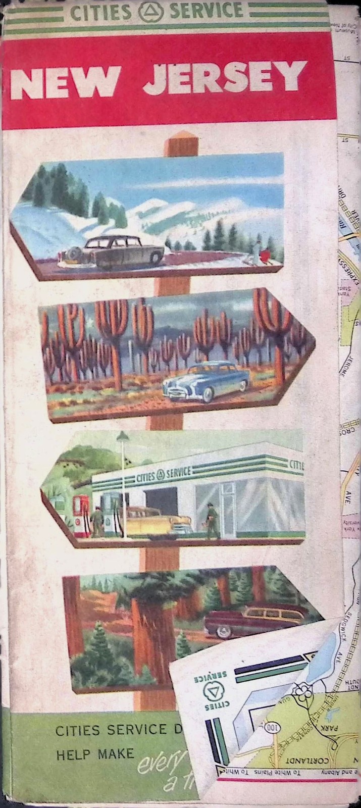 Cities Service Oil Co New Jersey Road Map 1940s-50s Gas Station Ad