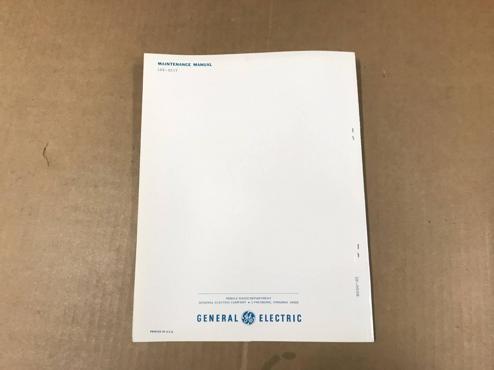 Vintage GE Model 4EP67A10,11 Desk Chargers Maintenance Manual