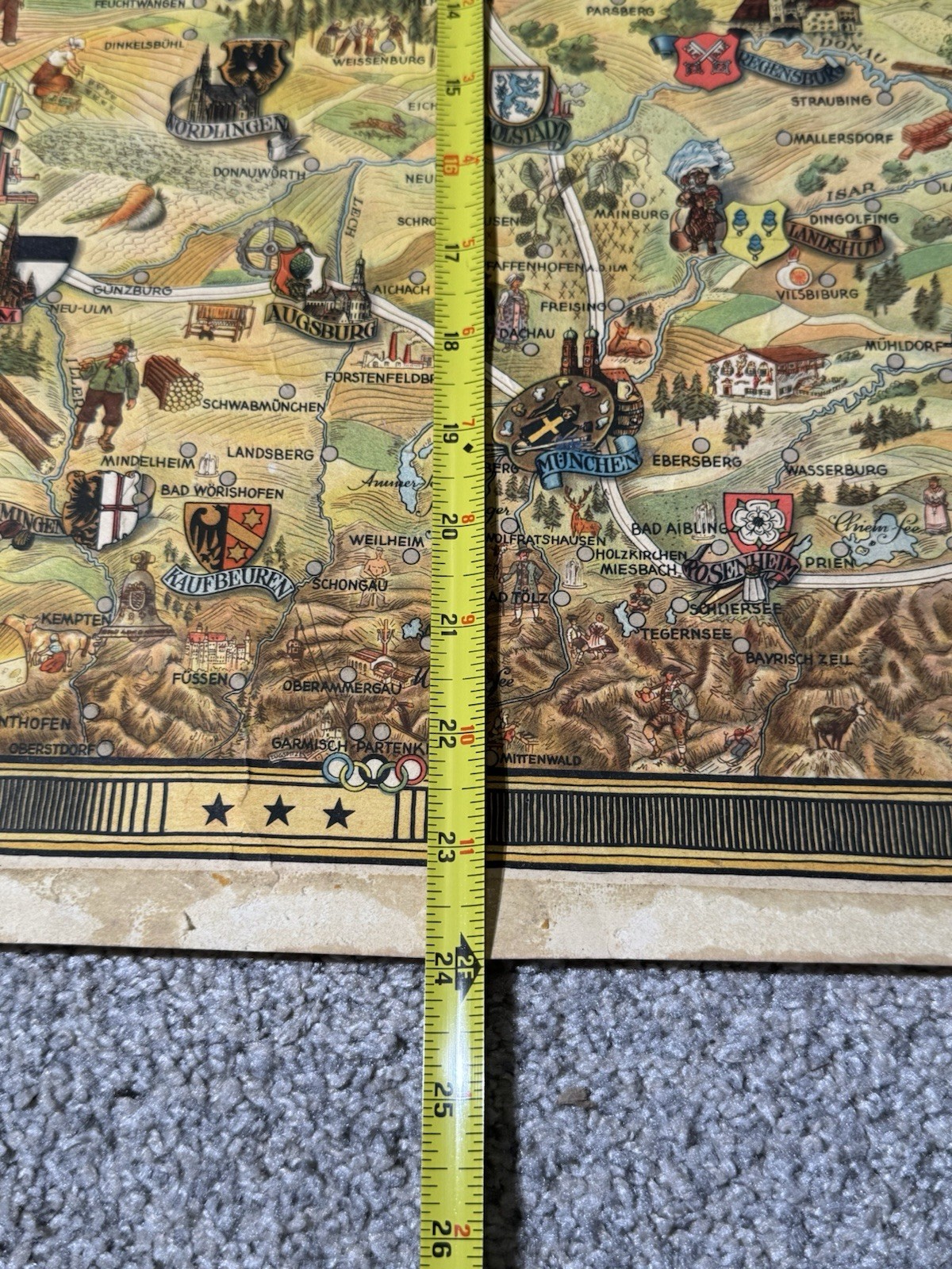 VINTAGE CARTOON MAP GERMANY US ZONE BAVARIA HESSE WURTEMBERG BADEN