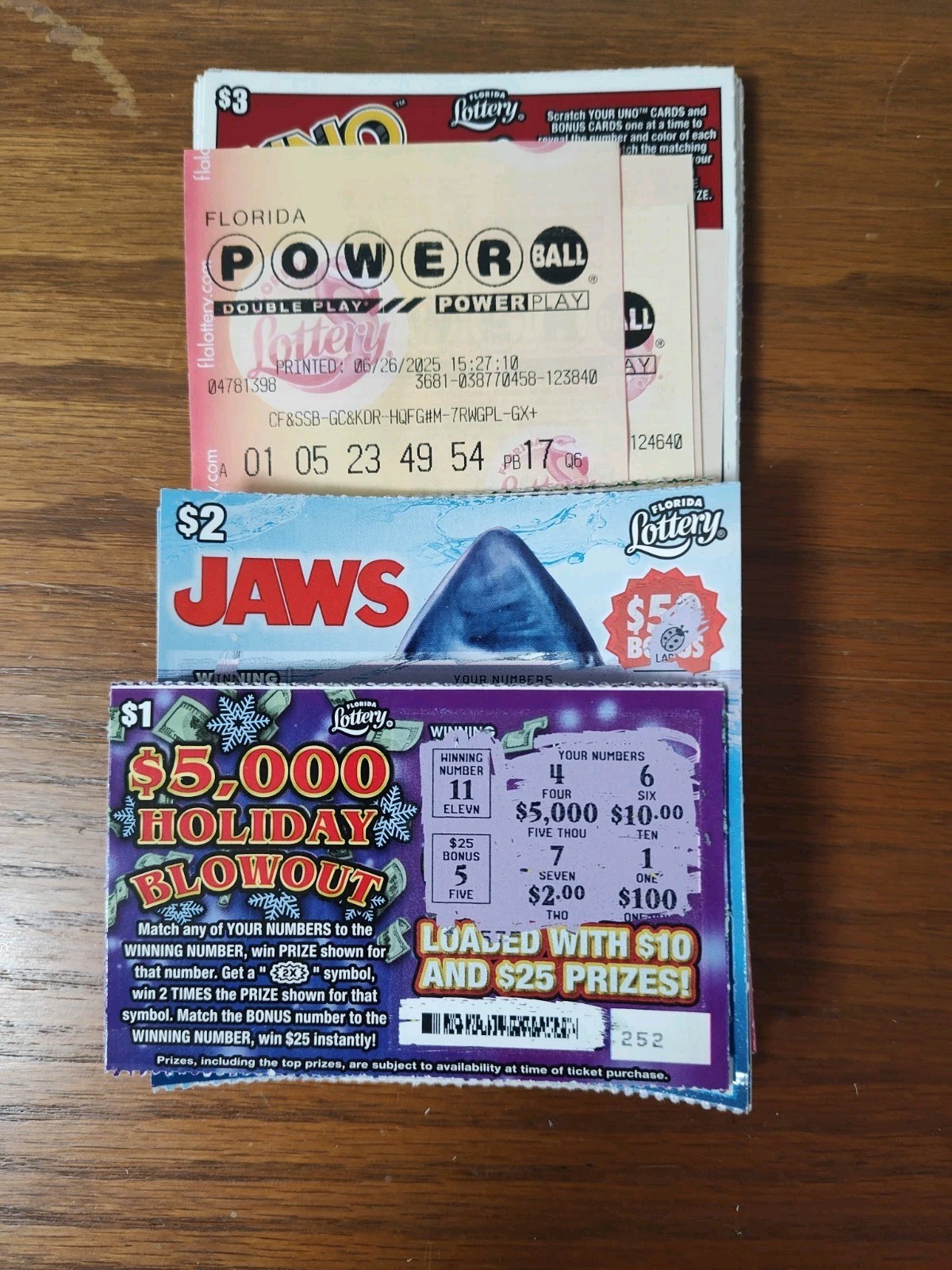2025 Florida Lottery Tickets USED NON WINNING Scratch $100 Face Value Powerball
