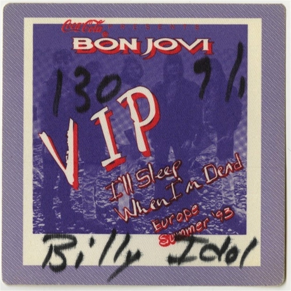 Bon Jovi 1993 Keep the Faith tour issued Billy Idol opening act Backstage Pass