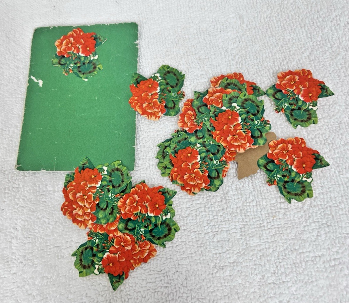 Vintage Dennison’s 32 Red Orange Geranium Gummed Sticker Seals 1 1/8″ x 1 1/4″