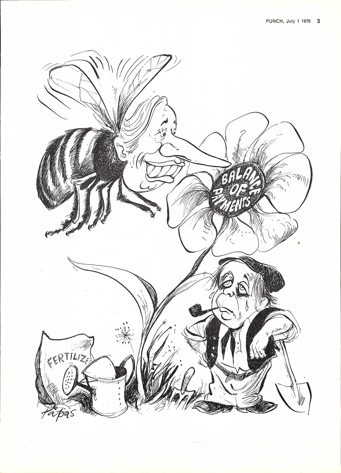 Original 1973 Punch Cartoon Print: TED HEATH and WILSON’S Balance of Payments