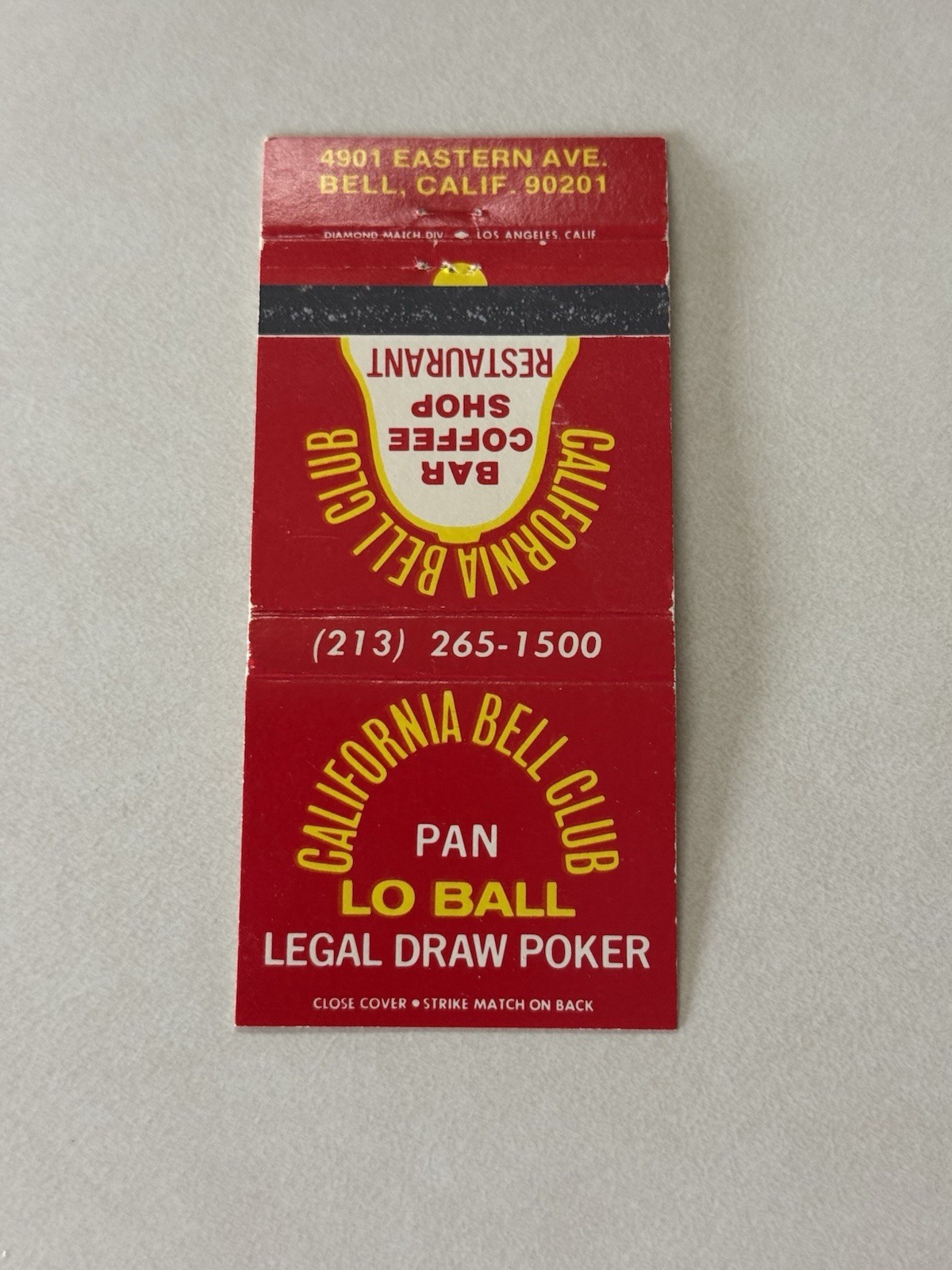 California Bell Club Restaurant Bell California Matchbook Cover 345