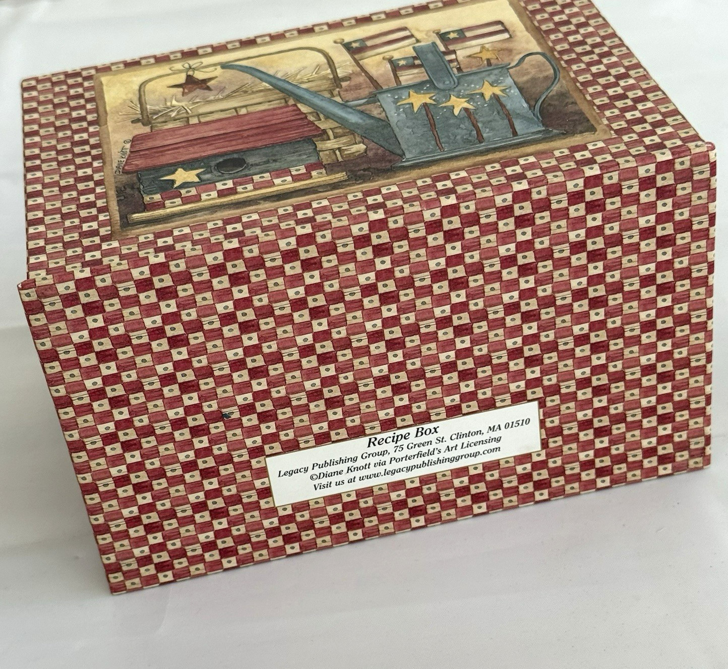 Vtg Diane Knott Art Recipe Box Dividers Patriotic Americana Folk Art Kitchen