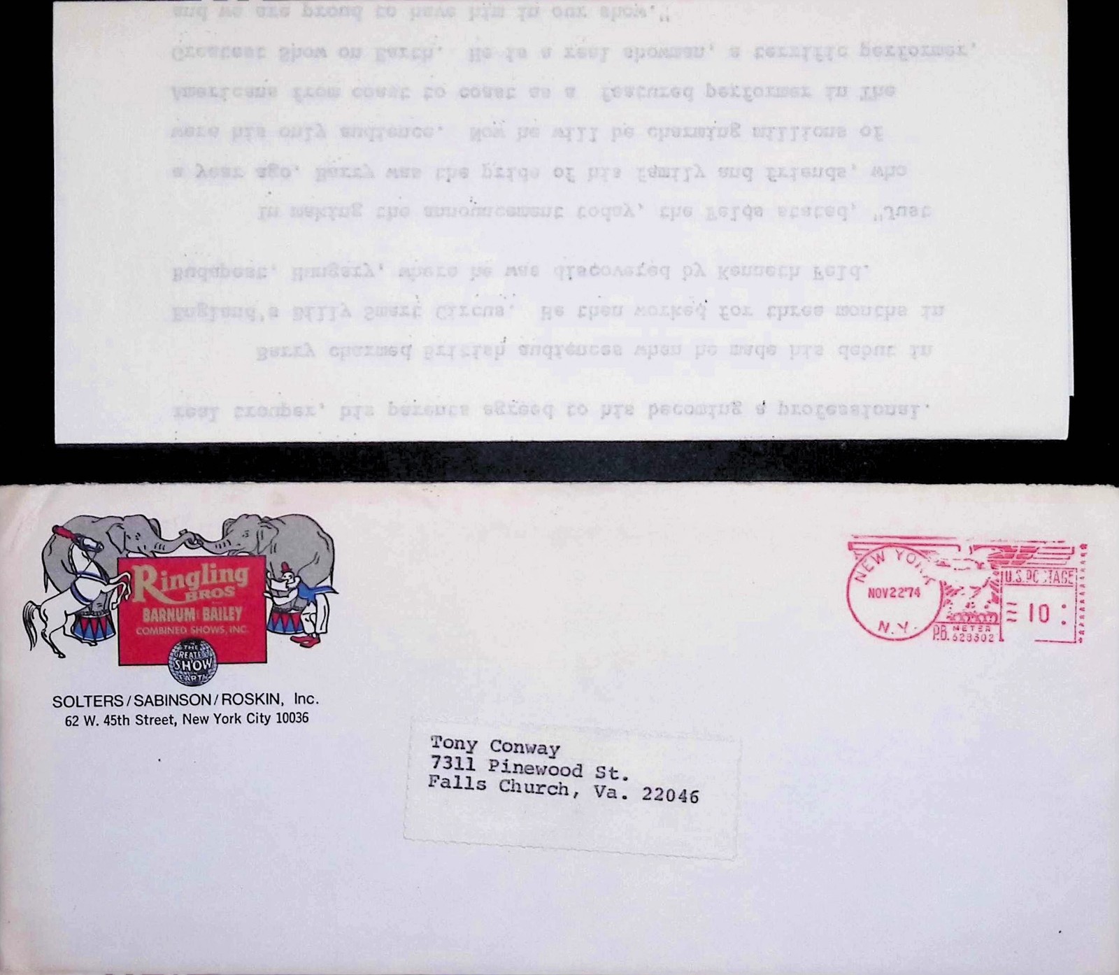 1974 Ringling Bros Circus Press Release Barry Lappy Bicycle Wizard 2pp Envelope