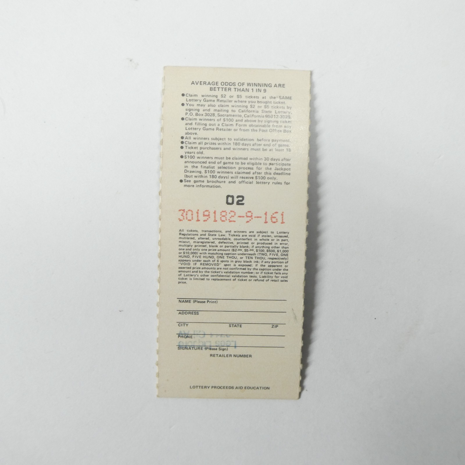 California Lottery 1985 Scratch Off Tickets & Brochure Vintage