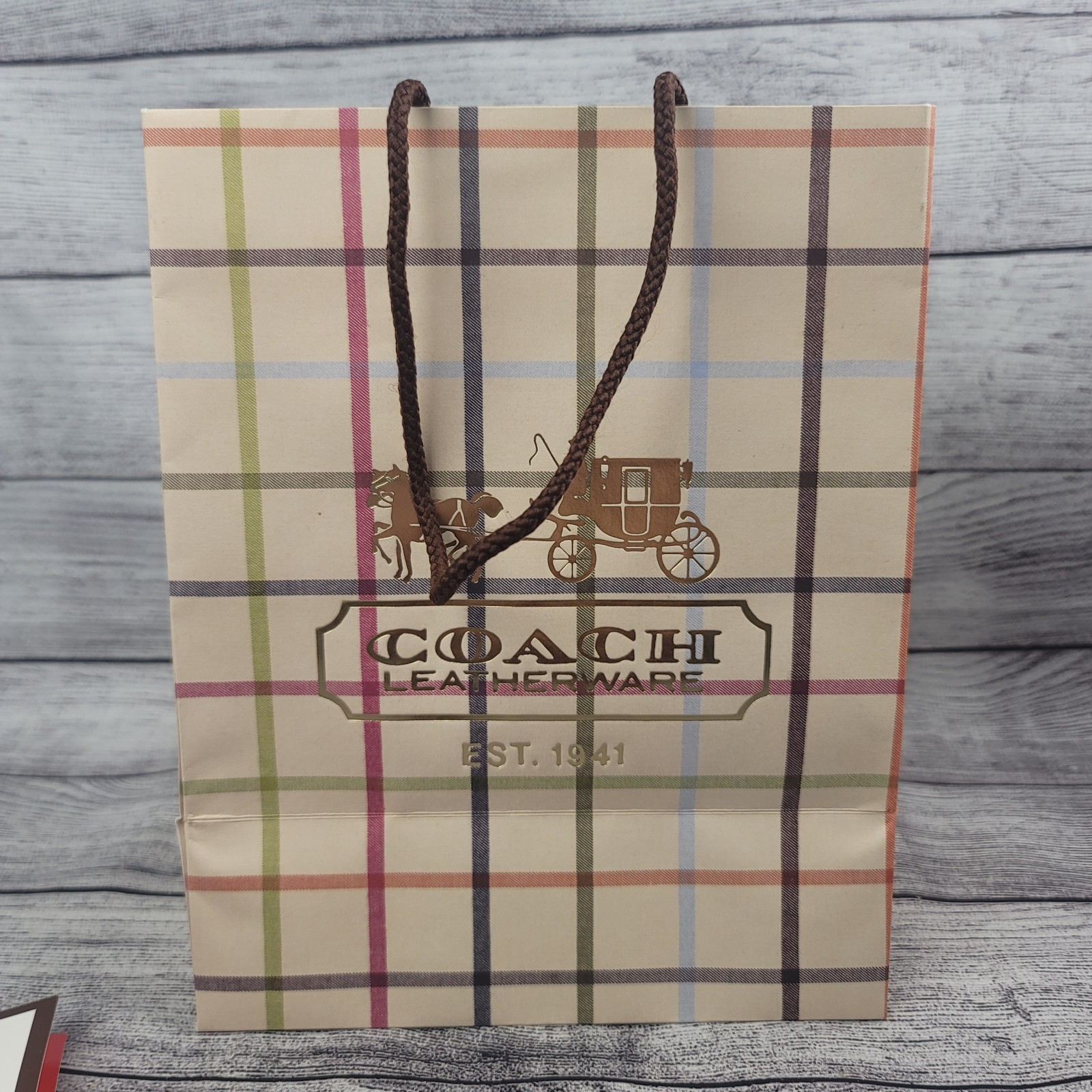 2007 COACH Leatherware Est 1941 Multi-Color Plaid Paper Shopping Bag Approx 8×10