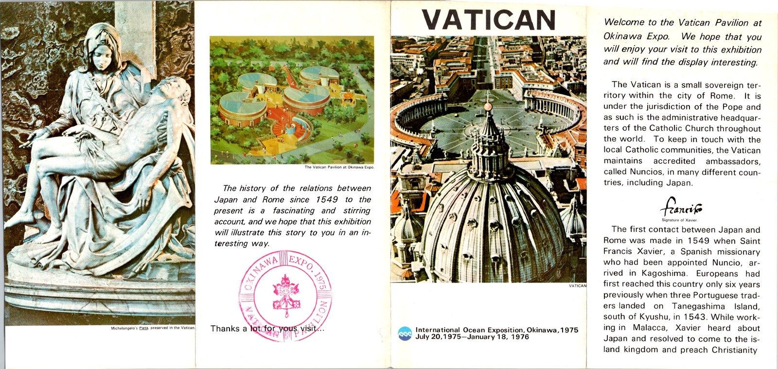 1975 Vatican Pavilion Okinawa Expo Brochure Japan Ties Pietà Xavier