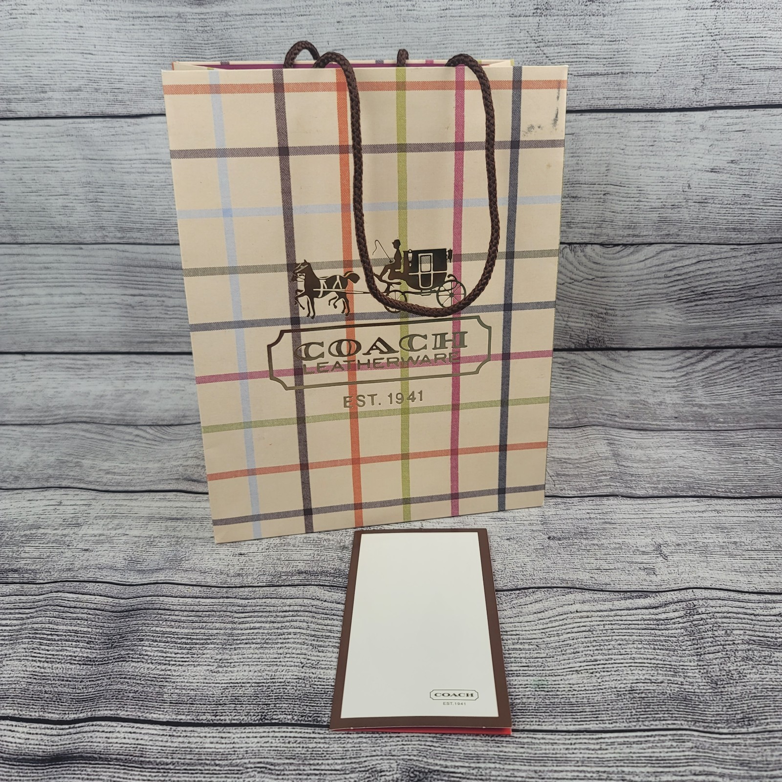 2007 COACH Leatherware Est 1941 Multi-Color Plaid Paper Shopping Bag Approx 8×10
