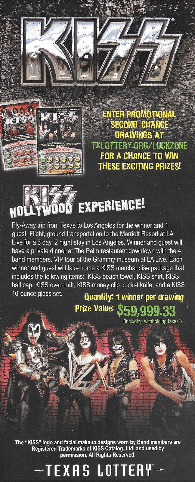 Kiss Texas Lottery Second Chance Promotional Flyer