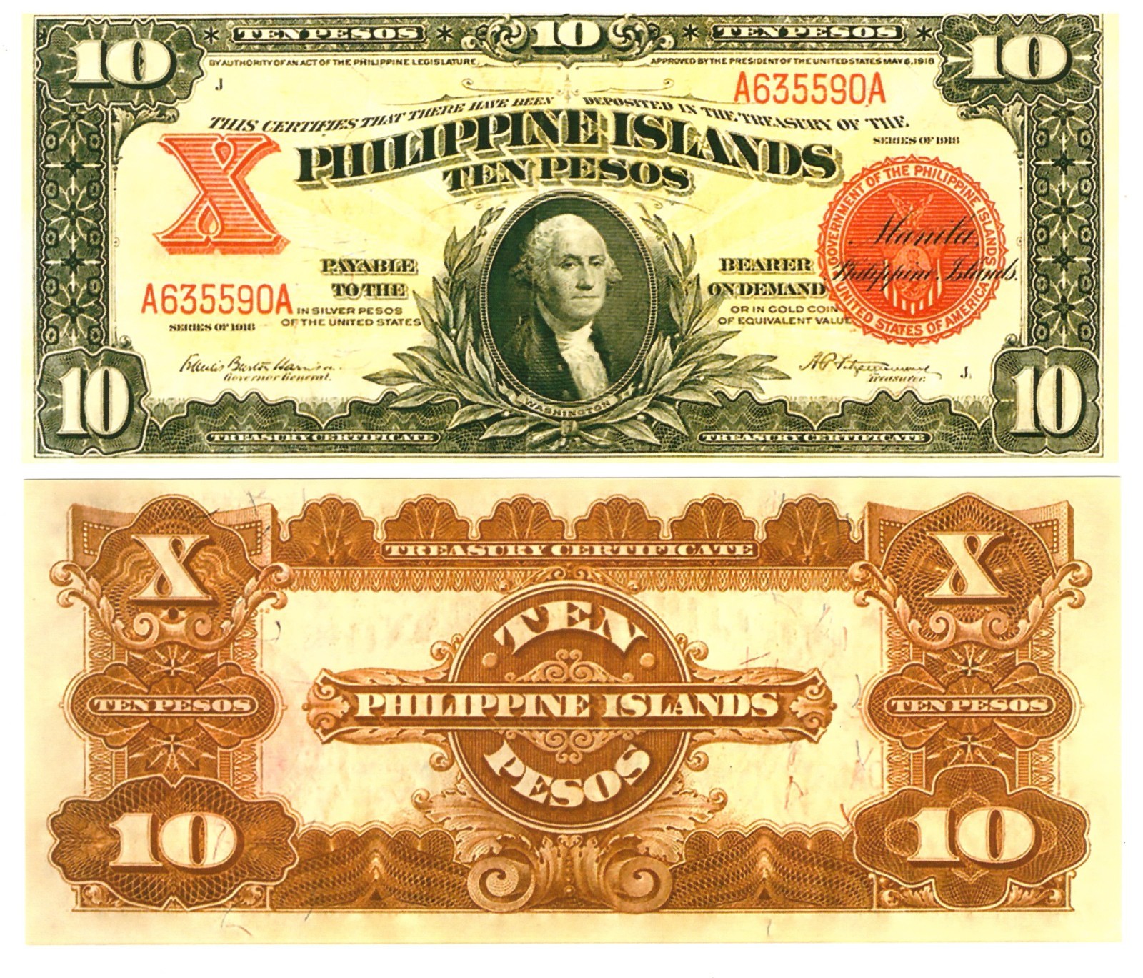 u Reproduction Note Philippines 10 Pesos 1918 Pick #63 3911R