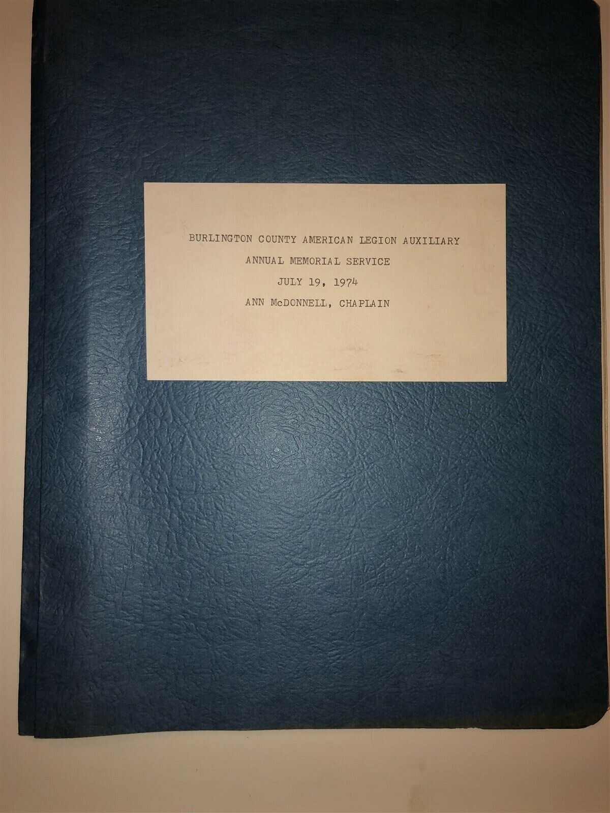 1974 Burlington County Annual memorial Service Aux American Legion NJ Vintage NJ