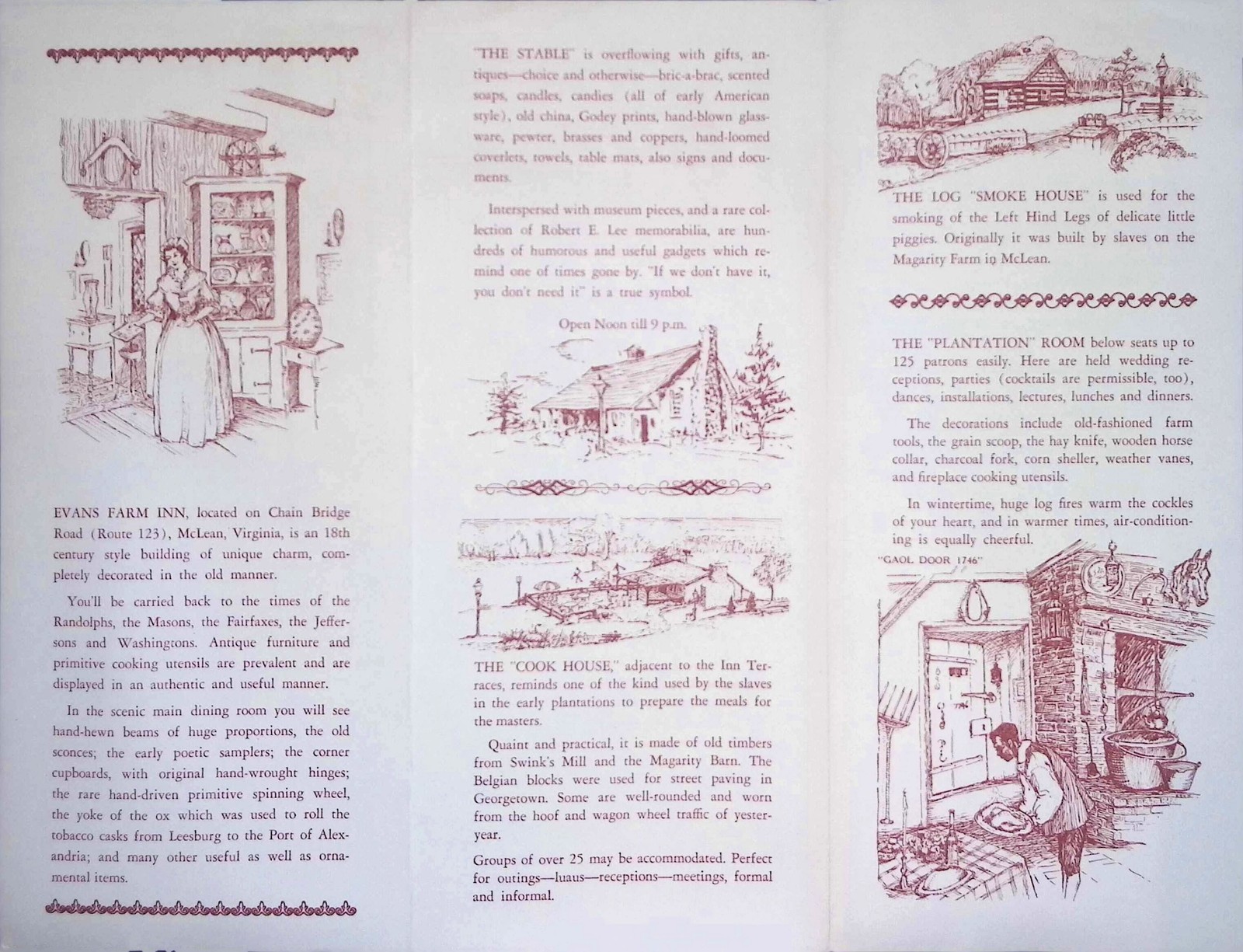 Evans Farm Inn McLean VA Tri-Fold Brochure c1950s Colonial Dining