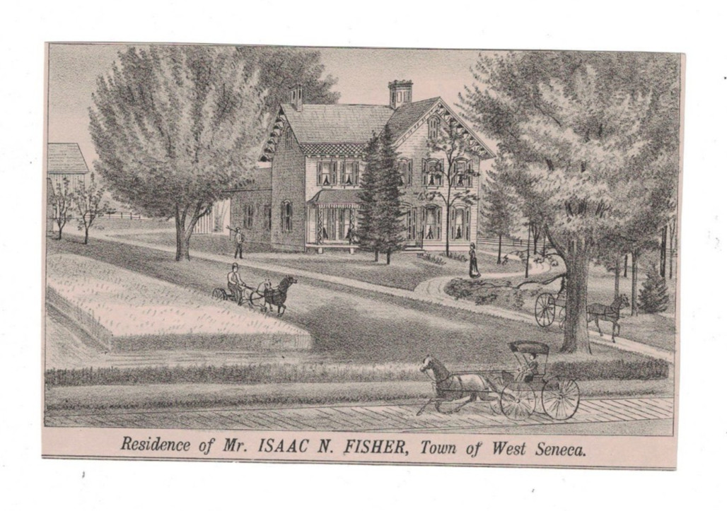 1880 Antique Lithograph House of Isaac Fisher in Town of West Seneca New York