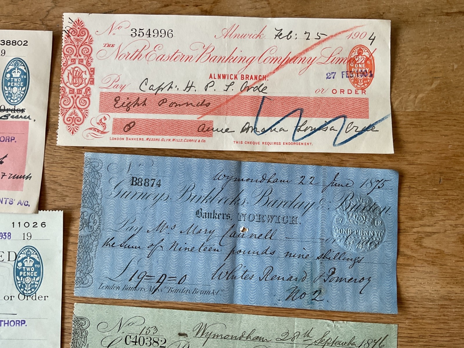 British vintage used cheques 6 items B5350
