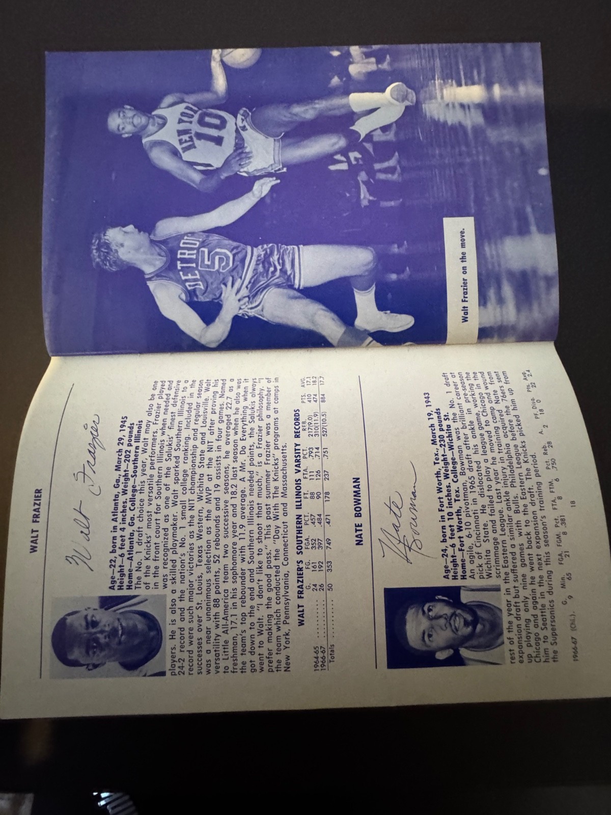 1967-1968 New York Knicks Basketball yearbook Media Guide. Nate Bowman Autograph