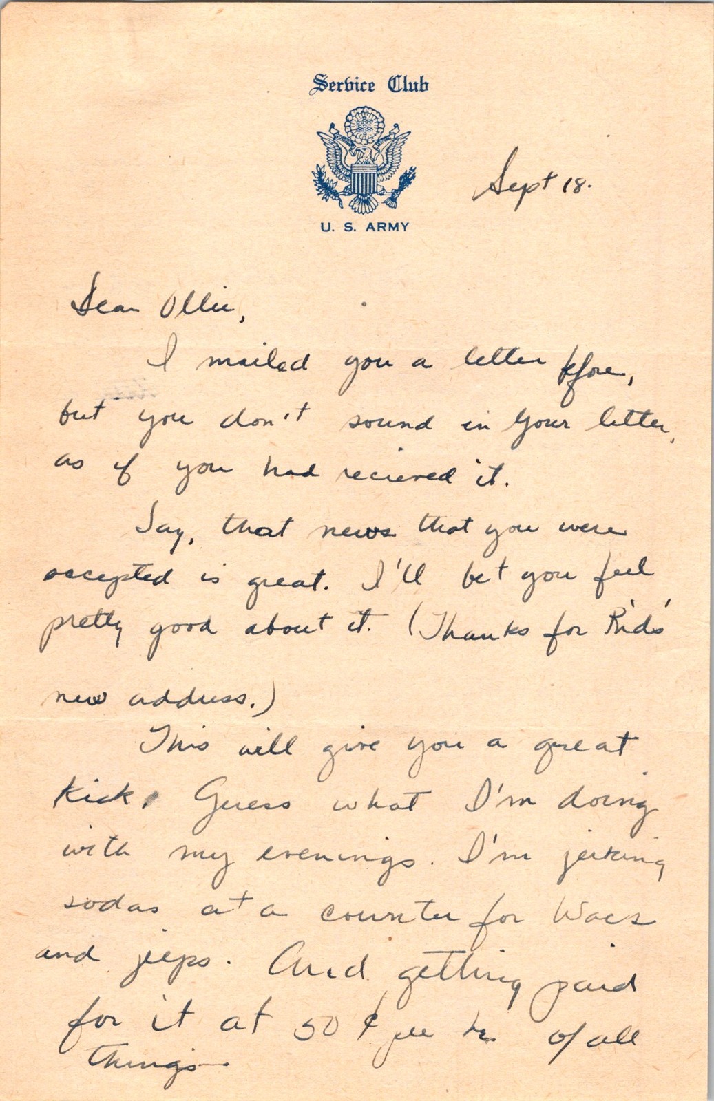 WW2 US Army Soldier Letter 1943 Service Club Letterhead Wacs Jeps Goldbrick