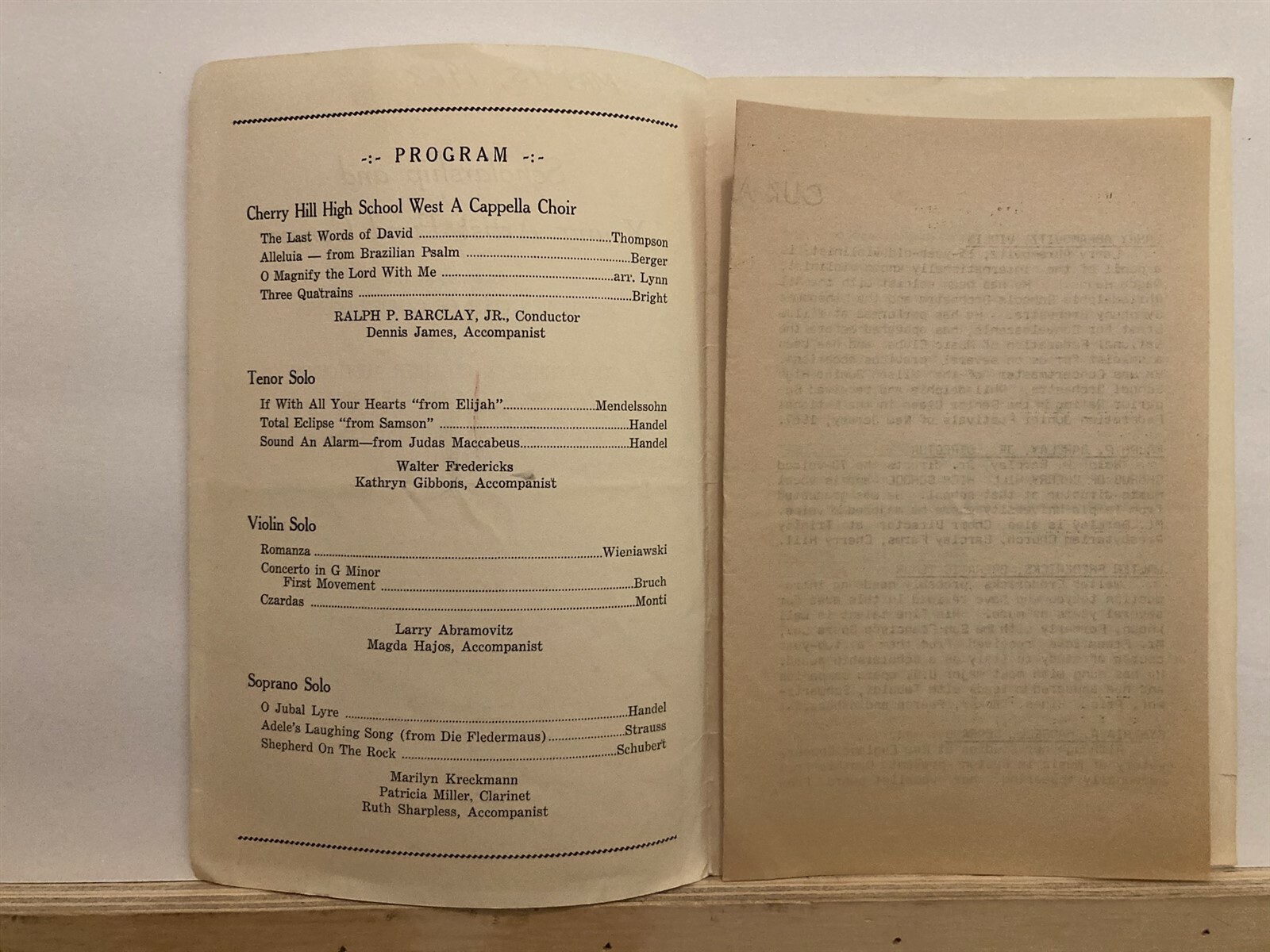 1968 Beethoven Club of Camden Cherry Hill Mall Concert Program New Jersey NJ Vtg