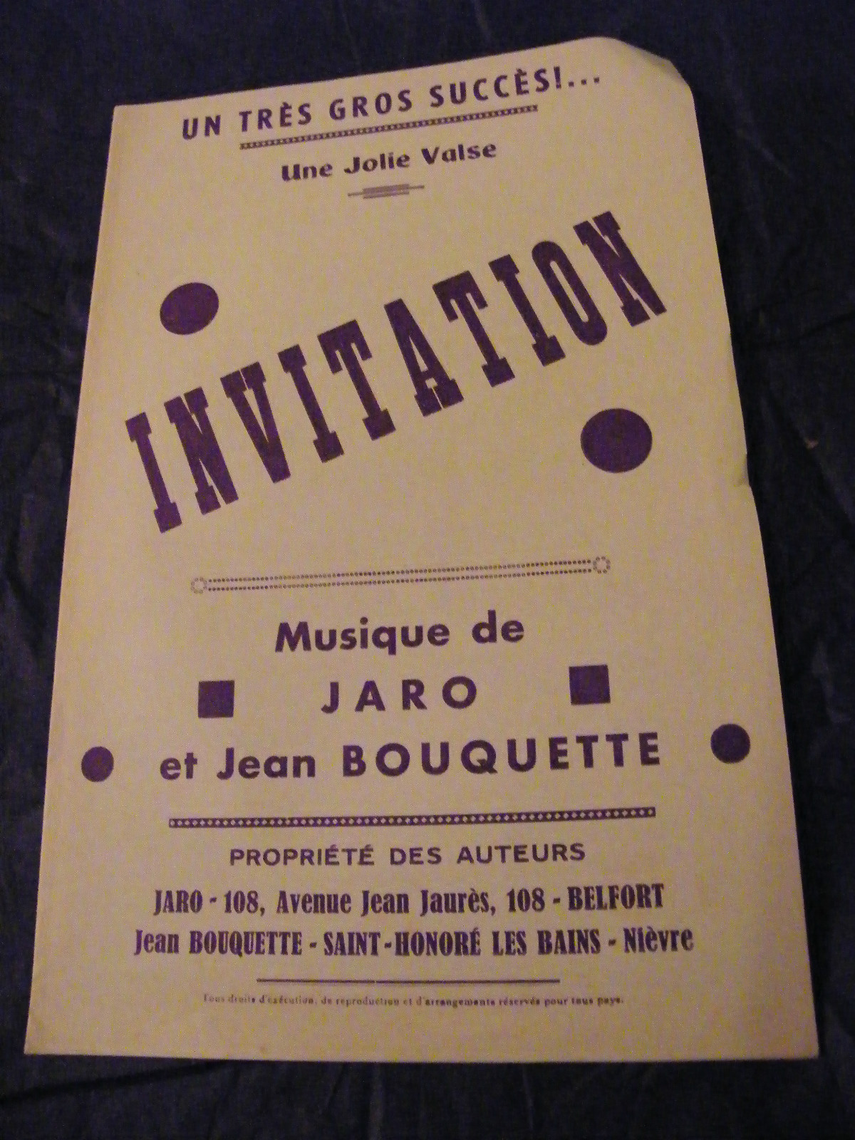 Accordion Sheet Music Invitation Jaro and Jean Bouquette Waltz 1952