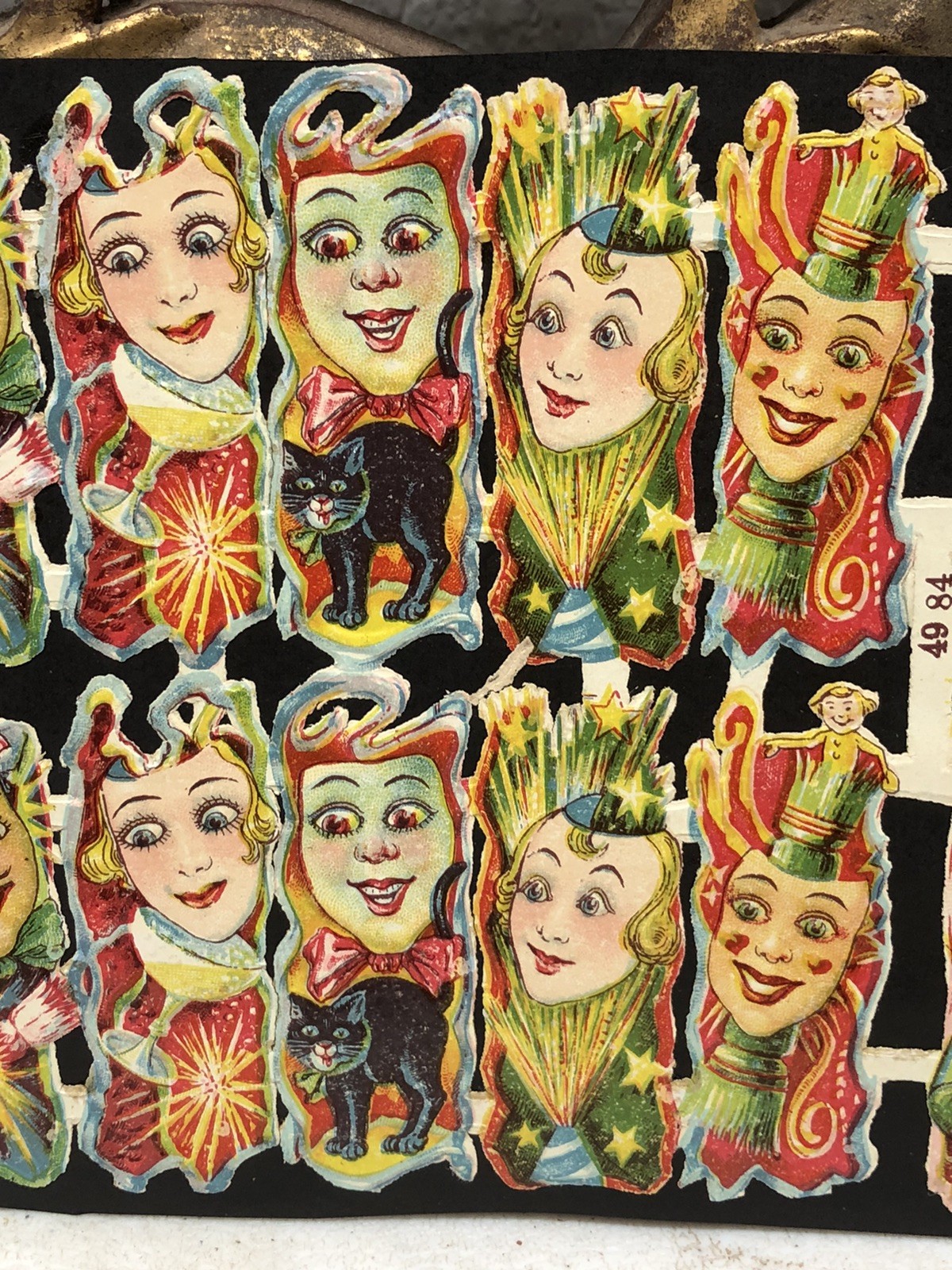 Black Cats & Marks w/ Faces Die Cut Scraps Glued on Paper Double Sided L14