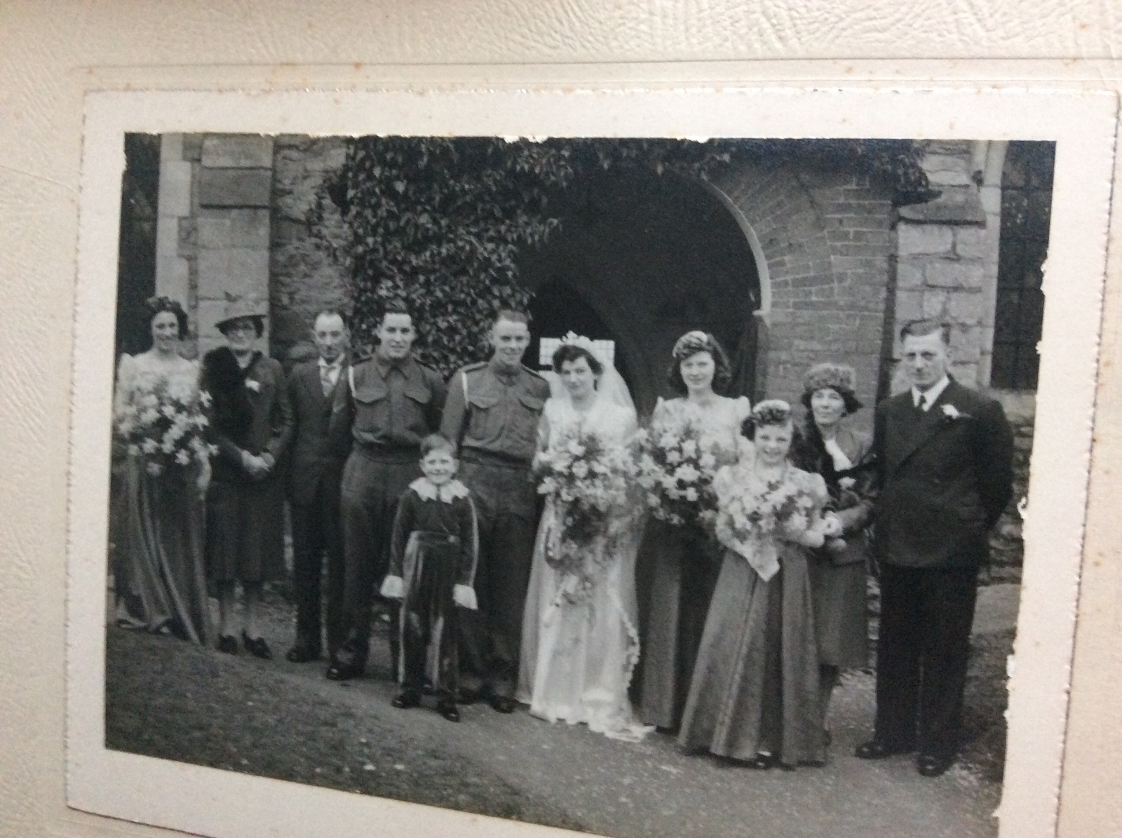 box c b/w photograph 8 x 6 inches wedding day bride soldier on card 1940s