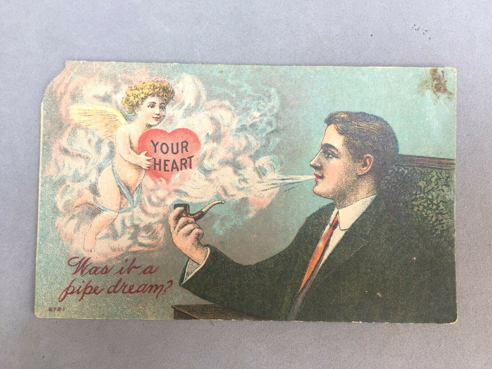 Postcard Antique Lithograph Your Heart A Pipe Dream #6721 Vintage 1912 Smoking