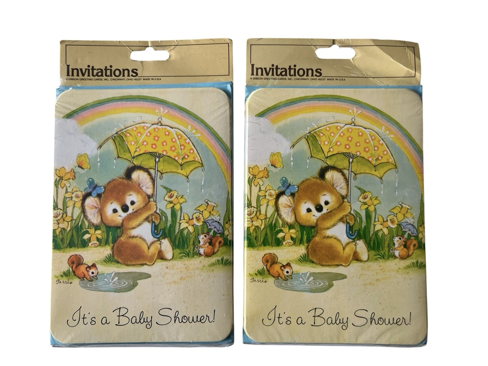 Vintage Baby Shower Invitations Koala Bear Rainbow 2 Sealed Packages 16 Total