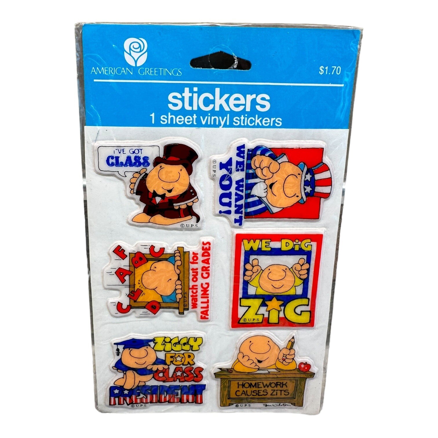 NOS Vintage 80s American Greetings ZIGGY Puffy Vinyl Stickers Sealed