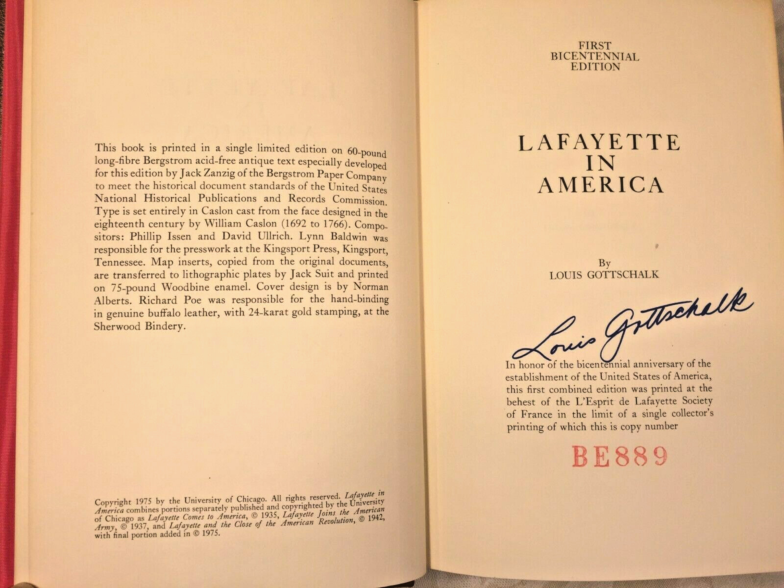 Autograph Book of Lafayette in America 1st Edition 1976 Signed Louis Gottschalk
