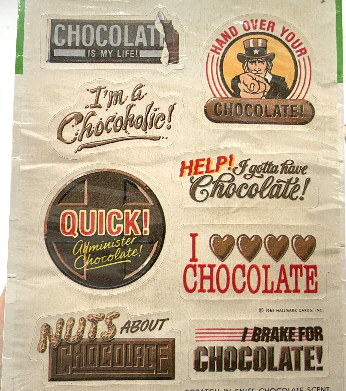 Vintage 1982 Silly Scents Scratch N Sniff Stickers 2 Sheets Chocolate Hallmark