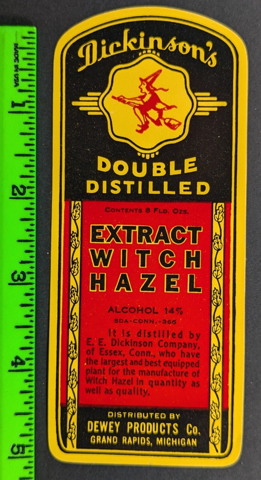 Vintage Dickinson’s Extract Witch Hazel Halloween Theme Grand Rapids MI Label