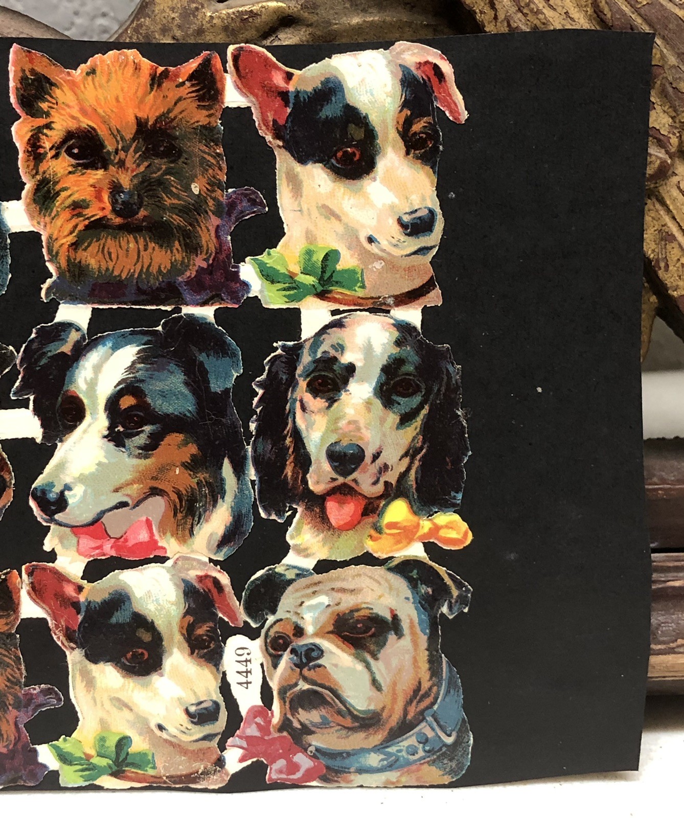 Victorian Die Cut Many Animals Scraps Glued on Paper Double Sided Dogs + L19