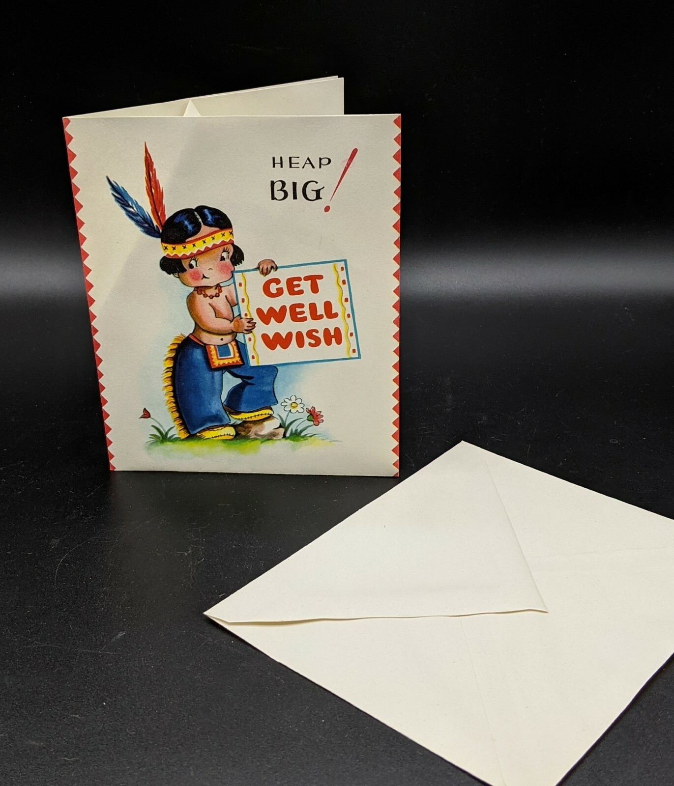 Vtg Wallace Brown Greeting Card GET WELL Native Chief Medicine Man POP UP Tepee