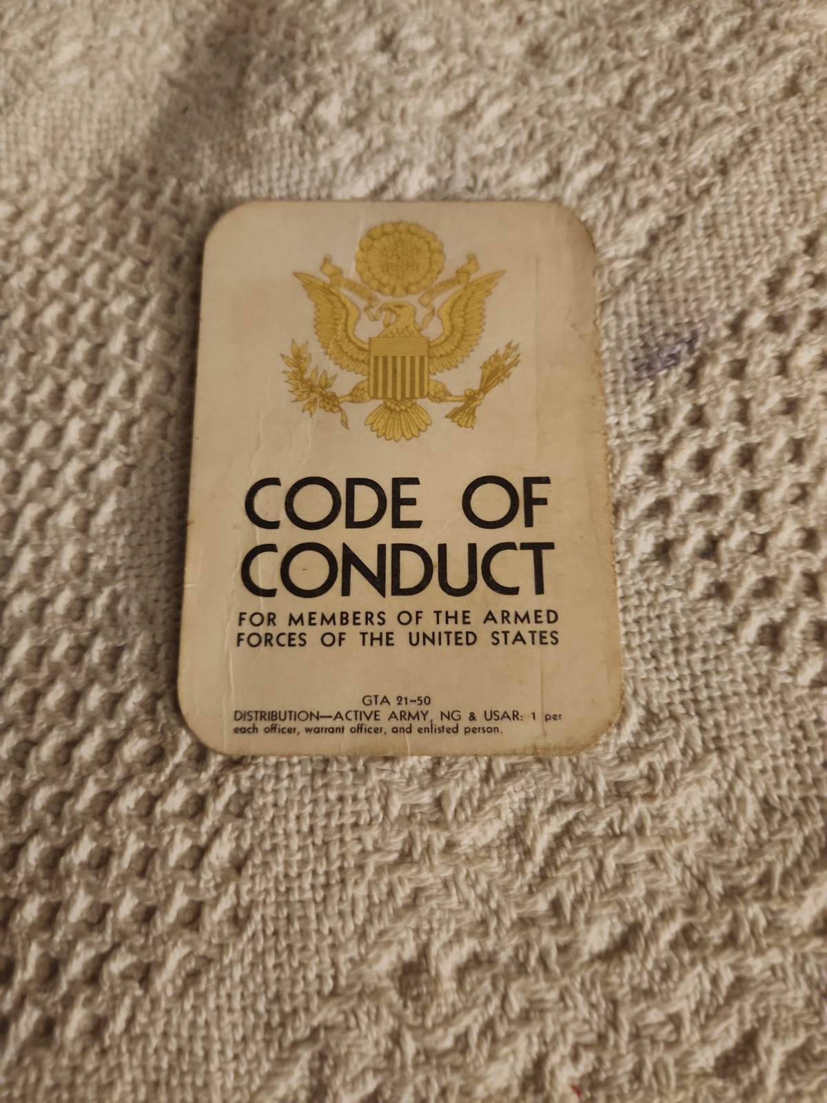 Vintage U.S. Armed Forces Code Of Conduct Pocket Card