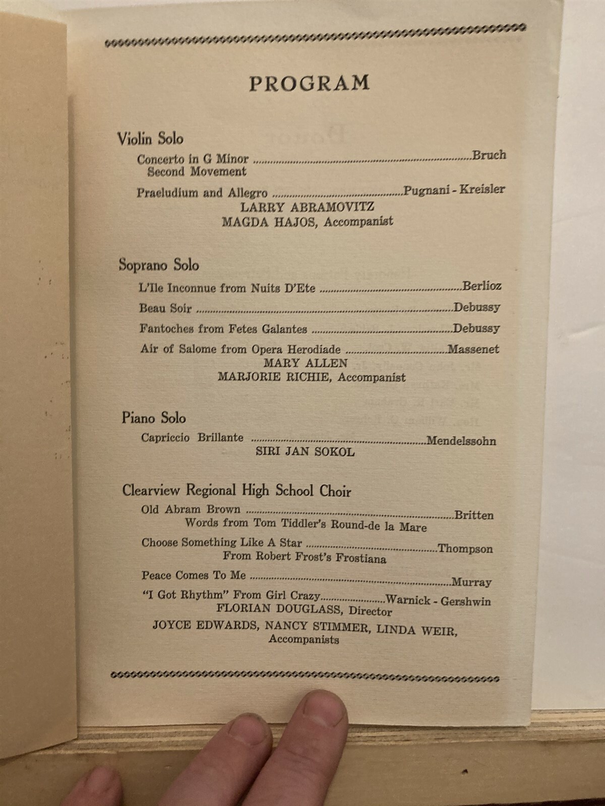 1967 Beethoven Club of Camden Cherry Hill Mall Concert Program New Jersey NJ Vtg
