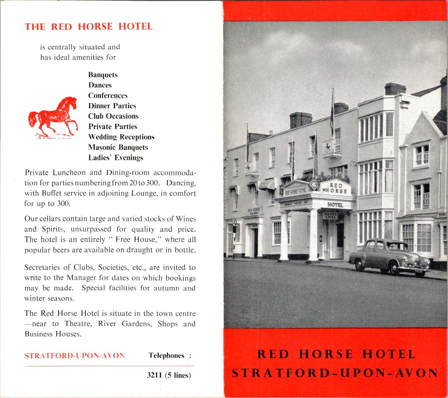 Red Horse Hotel Stratford-on-Avon Brochure 1950s Banquet & Cocktail Bar