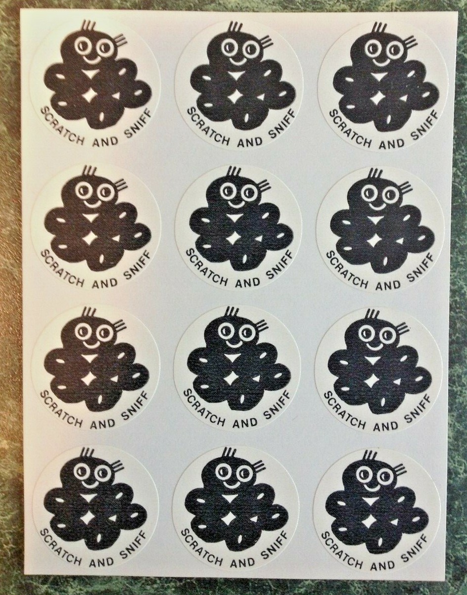 VTG CTP 1977 Matte Scratch & Sniff LICORICE Scent Sticker Sheet JELLY BEANS Rare