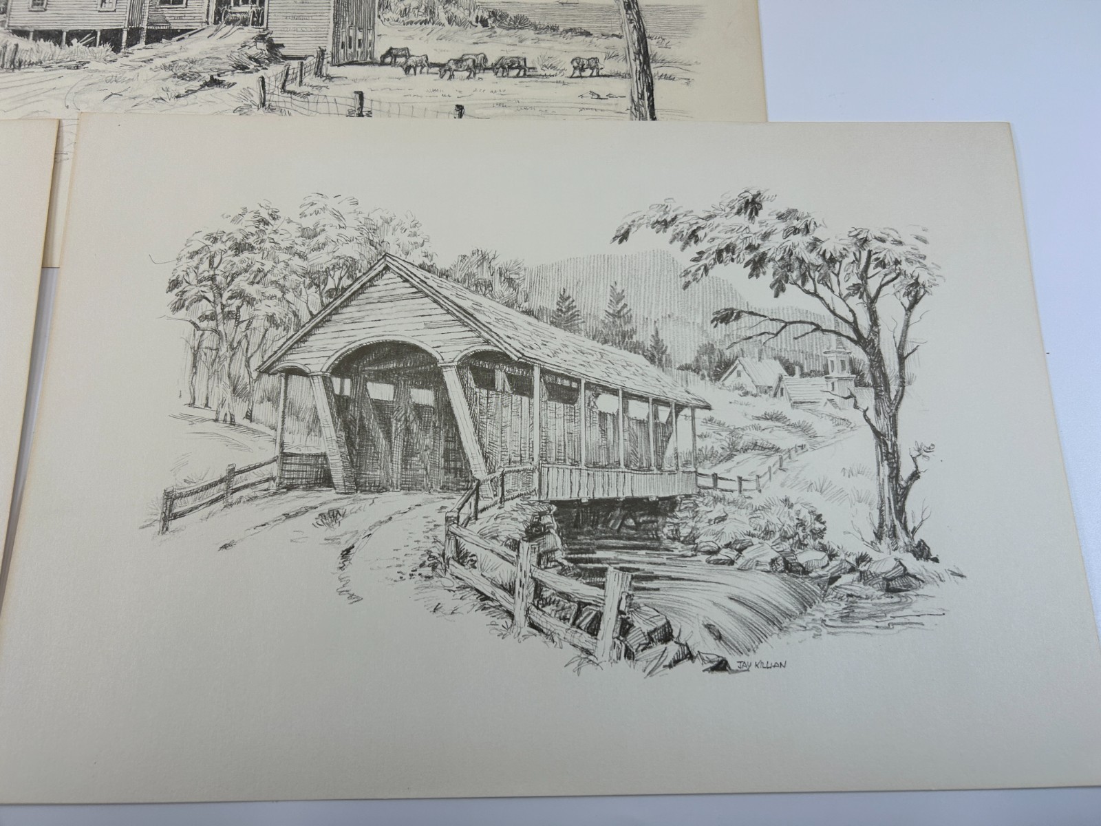 5 Covered Bridges Farmhouses Farms Coloring Pictures Posters Paintables Vintage