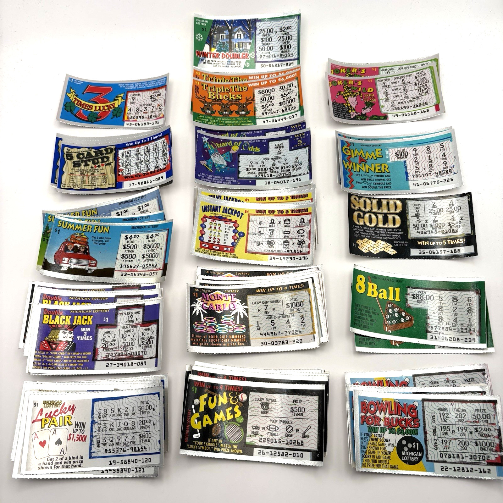 Michigan early 1980s Instant Lottery Tickets 16 Games Non-Winning No Cash Value