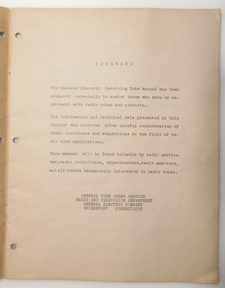General Electric Pre-Tested Radio Tubes Technical Manual Data Sheets MAQ-114A