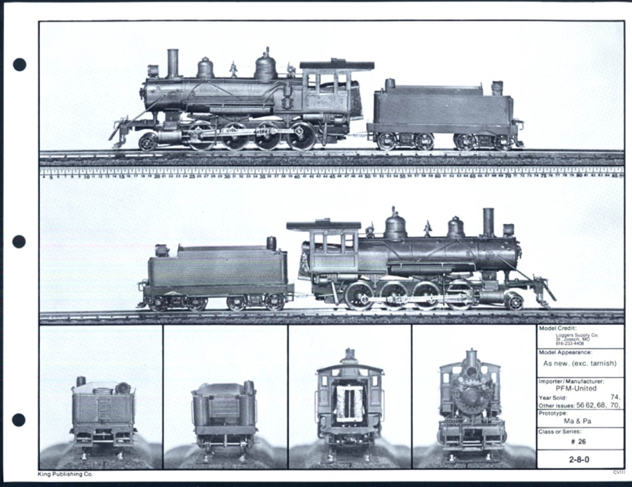 Ma & Pa RR PFM-United HO 2-8-0 Class #26 brass locomotive sell sheet 1974