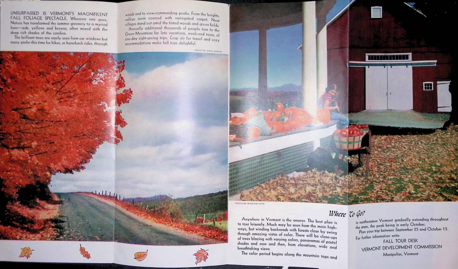 Vermont Fall Foliage Brochure c1950s Development Commission Montpelier