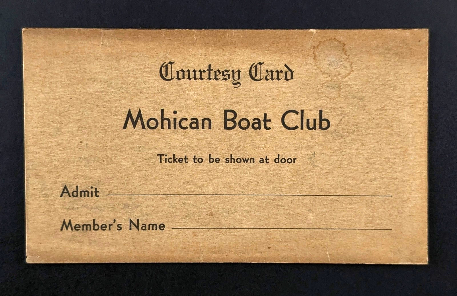 Mohican Boat Club Vintage Courtesy Card Florence Township Burlington County NJ