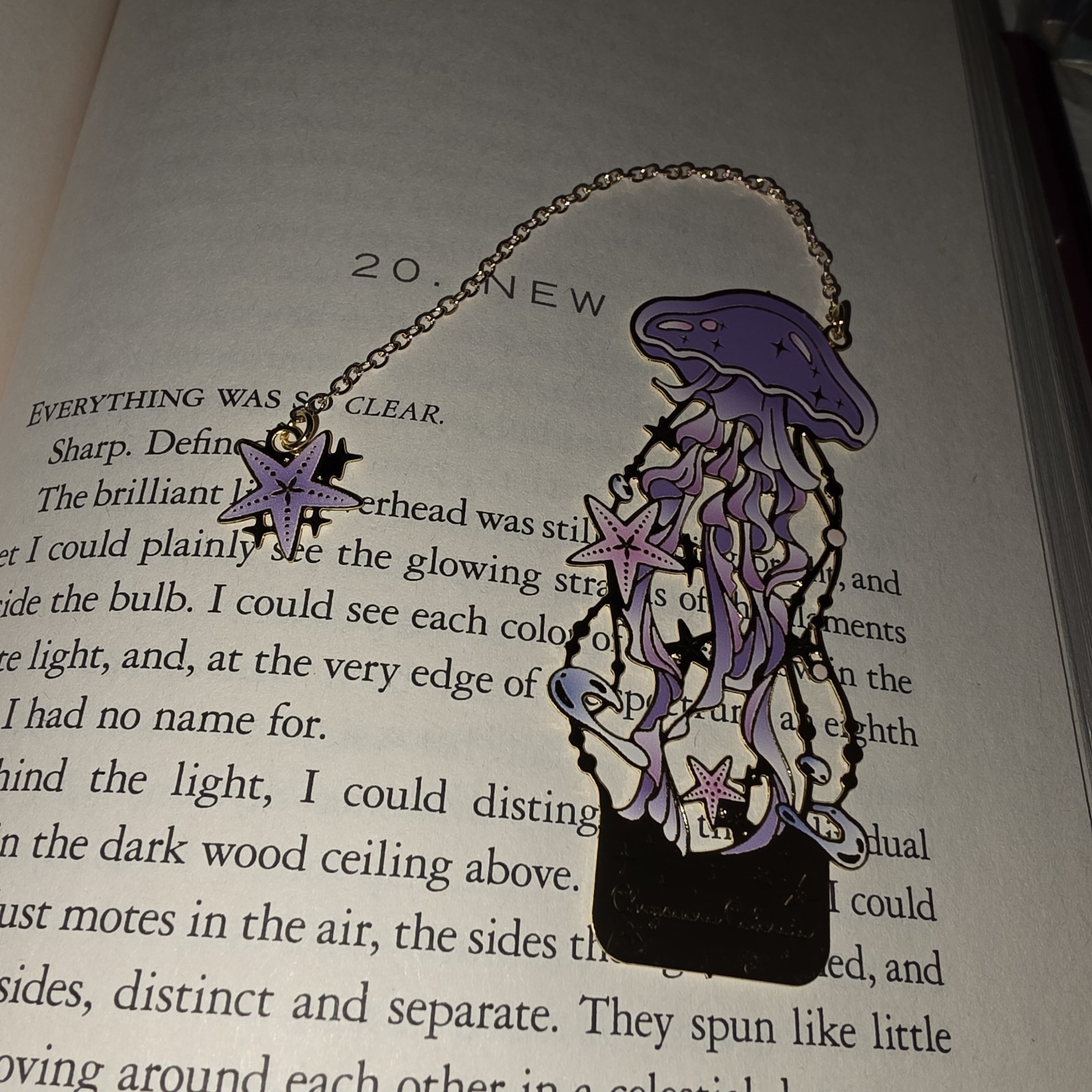 Deep Sea Lights Jellyfish Starfish Metal Bookmark Pink Purple Gold Reading